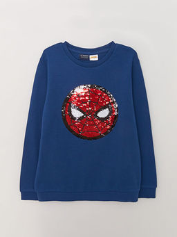 Bisiklet Yaka Spiderman Bask?l? ?ift Y?nl? Payetli Uzun Kollu Erkek ?ocuk Ti??rt