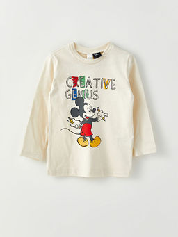 Bisiklet Yaka Uzun Kollu Mickey Mouse Bask?l? Erkek Bebek Ti??rt