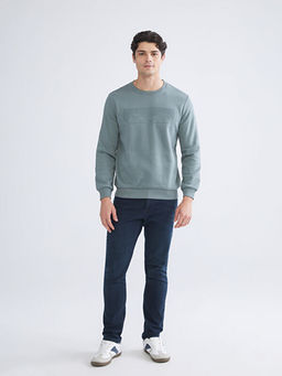 Bisiklet Yaka Bask?l? Erkek Kal?n Sweatshirt