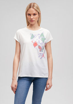 Kelebek Bask?l? Beyaz Tisort - Mavi фото 4