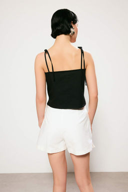 Trendyol Studio Beyaz Pileli Mini Y?rtmacl? Denim Sort TWOSS26SR00062 - Trendyolmilla фото 6