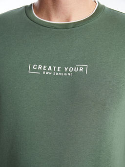 Bisiklet Yaka Bask?l? Erkek Kal?n Sweatshirt