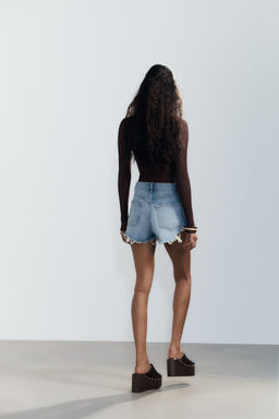 HIGH-WAIST CURVED DENIM SHORTS - Zara фото 5