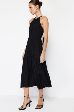 Siyah*001 Boyundan Baglamal? Bask?l? A-Line Maxi Orme Maxi Elbise TWOSS23EL00705