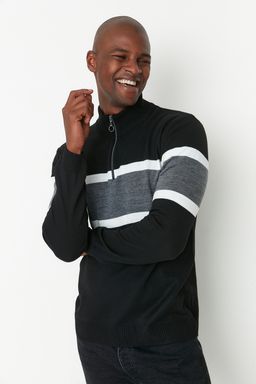 Trendyolmilla Man Siyah Slim Fit Dar Kesim Yar?m Bal?kc? Fermuarl? Renk Bloklu Kazak TMNAW20MG0022  фото 2