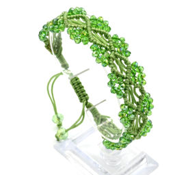 Браслет плетеный с цирконами зелёный 3