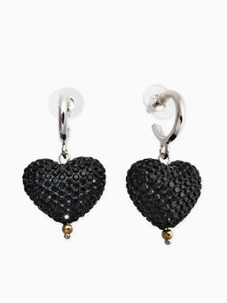 Серьги "Сияние вечера" сердце, цвет чёрный в серебре