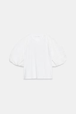 CAMISETA COMBINADA MANGA ABULLONADA / Blanco