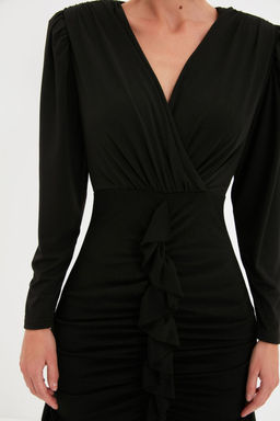 Siyah Vucuda Oturan Astarl? Volanl? Orme K?sa S?k Abiye Gece Mezuniyet Elbisesi TPRAW22EL1909 - Trendyolmilla фото 3