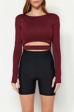 Bordo Crop Pencere/Cut Out ve Bas Parmak Delik Detayl? Orme Spor Ust/Bluz TWOAW21BZ0156
