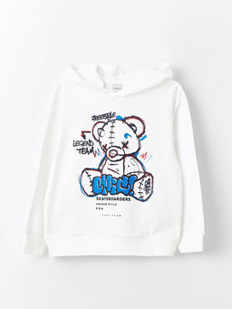 Bask?l? Uzun Kollu Erkek ?ocuk Hoodie