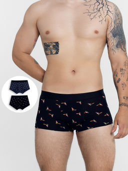 Трусы мужские боксеры мультипак (2 шт.) в черном и синем цвете с птичками птицы на черном +орнамент на морском 411188-2