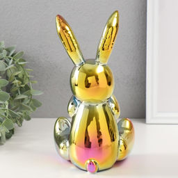 Фигурка керамика «Зайка спрятал носик», зелёный хамелеон, 11×12×22 см