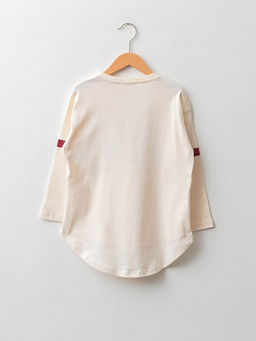 Bisiklet Yaka Bask?l? Uzun Kollu Pamuklu K?z ?ocuk Ti??rt - Waikiki фото 2