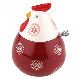 Банка для специй фарфоровая Петушок 460мл, д8-10,5см, h8,2см, с выемкой для ложки, общая h14,7см, металлическая ложка Веточка 12,3см, бордовый/молочный с орнаментом (Китай)