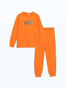 Bisiklet Yaka Bask?l? Uzun Kollu Erkek ?ocuk Pijama Tak?m?