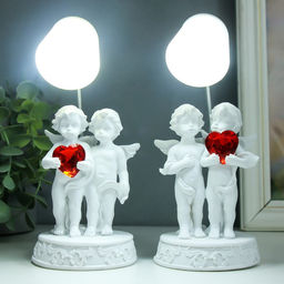 Фигурка светящаяся «Лампа - ангелы с сердцем», белый, полистоун, 7.5×7.5×18 см, МИКС
