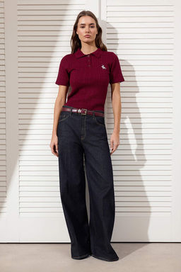 Bordo At Nak?sl? Polo Yaka Sac Orgu Triko Bluz TWOSS26BZ00163