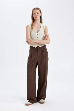 Широкие фланелевые брюки стандартной длины с высокой талией и карманами - Defacto фото 4