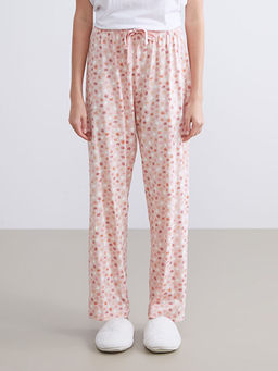 B?y?k Beden Beli Lastikli ?i?ekli Kad?n Pijama Alt?