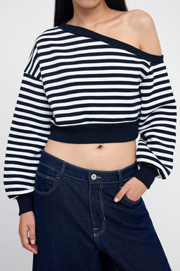 TRENDYOLMILLA Siyah Regular Kal?p Kal?n Ici Polarl? Crop Asimetrik Yaka Orme Sweatshirt TWOAW25SW00143  фото 3