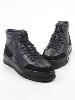 05-B203B-1M-C DK.BLUE Ботинки зимние мужские (натуральная кожа, натуральный мех)