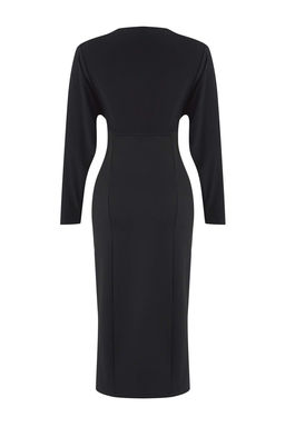 Siyah Duz Ustu Dokumlu Bodycon Midi Orme Elbise TWOAW26EL00200 - Trendyolmilla фото 6