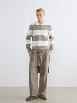 Polo Yaka ?izgili Erkek Triko Kazak