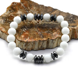 Браслет для мужчин с агатом белым шарик с гранями 10мм, 18см Радуга камня