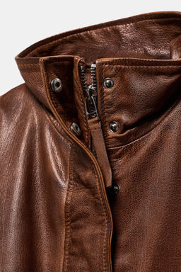 100% LEATHER BOMBER JACKET ZW COLLECTION LIMITED EDITION - Zara фото 16