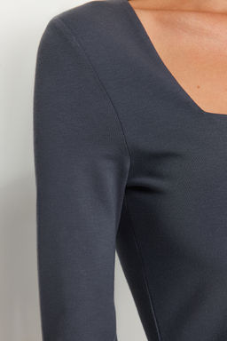 Antrasit Pamuklu Kare Yaka Regular Fit Orme Bluz TWOAW24BZ00016
