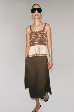 FALDA MIDI CON LINO ZW COLLECTION / Marr?n / Topo