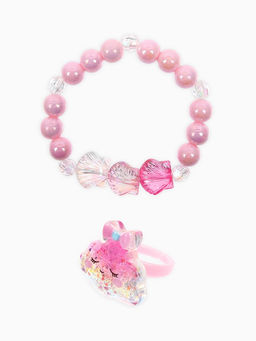 Цена за 2 шт. Набор детский "Выбражулька" 2 пр-та: кольцо б-р, браслет 6 см, ракушки, розовый