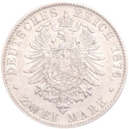 Монета 2 марки 1876 года D Германия (Бавария)