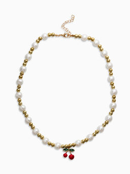 Набор 2 предмета: серьги. кулон Вишня жемчуг, цветной в золоте