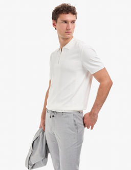 Ekru Slim Fit Polo Yaka Fermuarl_ Triko Ti__rt