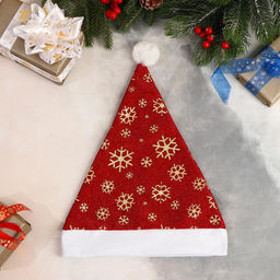 Колпак новогодний Снежинки 28х35 см, красно-золотой