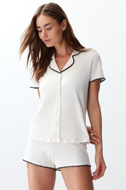 Trendyolmilla Premium Mavi Nak?s Detayl? Modal Sortlu Orme Pijama Tak?m? THMSS24PT00064  фото 3