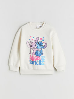 Bisiklet Yaka Stitch ve Angel Bask?l? K?z ?ocuk Sweatshirt