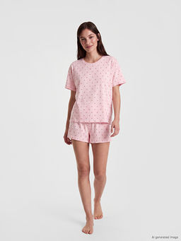 Kiraz Desenli Kad?n ?ortlu Pijama Tak?m?