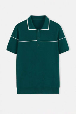 Yesil Regular/Normal Kesim Biye Detayl? Dugmeli Polo Yaka Triko T-Shirt TMNSS26TS00019
