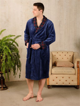 Халат мужской из велсофта Артур темно-синий - Амадэль фото 2
