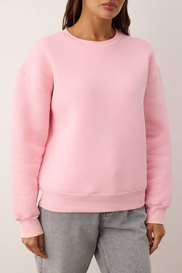 Ac?k Pembe Kal?n Ici Polarl? Regular/Normal Kal?p Bisiklet Yaka Basic Orme Sweatshirt TWOAW24SW00101