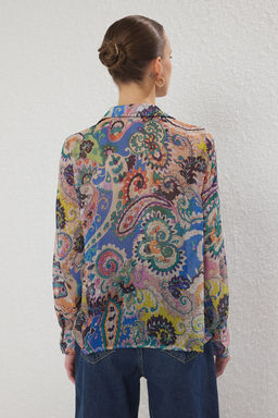 Trendyolmilla Cok Renkli Uzun Kollu Oversize Desenli Sifon Gomlek TWOSS25GO00153  фото 4