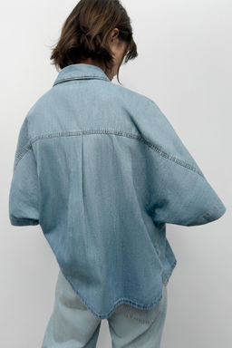 CAMISA DENIM TRF MANGA CORTA / Azul - Zara фото 4