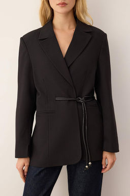 Vucut Secmeyen Siyah Ayarlanabilir Tunelli Blazer Ceket TWOAW26BC00034 - Trendyolmilla фото 4