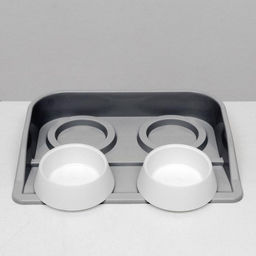 Миски с лотком Феликс 0,3 л, 41 x 30 x 6 см, серый лоток, белые миски - Пижон фото 4