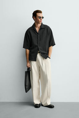 CAMISA BOXY FIT JACQUARD RAYAS / Negro
