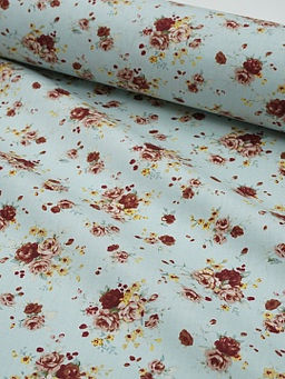 Импорт. хлопок Букеты роз на св.бирюзе, ш.1.48м, хлопок-100%, 105гр/м.кв