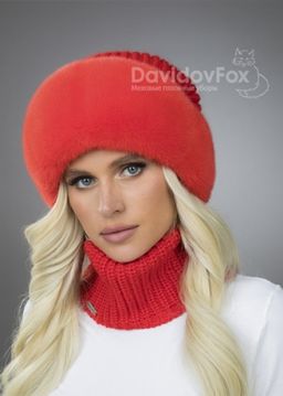 Шапка Ника норка трикотаж алая